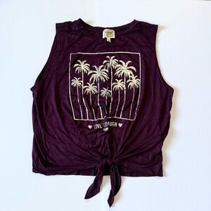 Dirtee Laundry Purple Palm Tree Graphic Tie-Front Tank Top size L